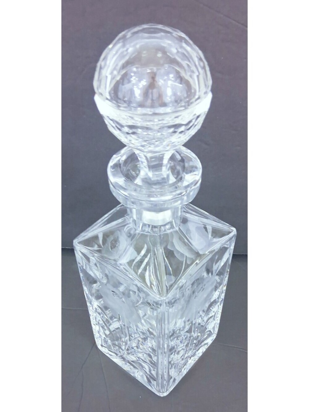 Antique CRYSTAL Decanter w/ BALL Stopper Star of DAVID Rose Flower 8" 3.5" 12" T